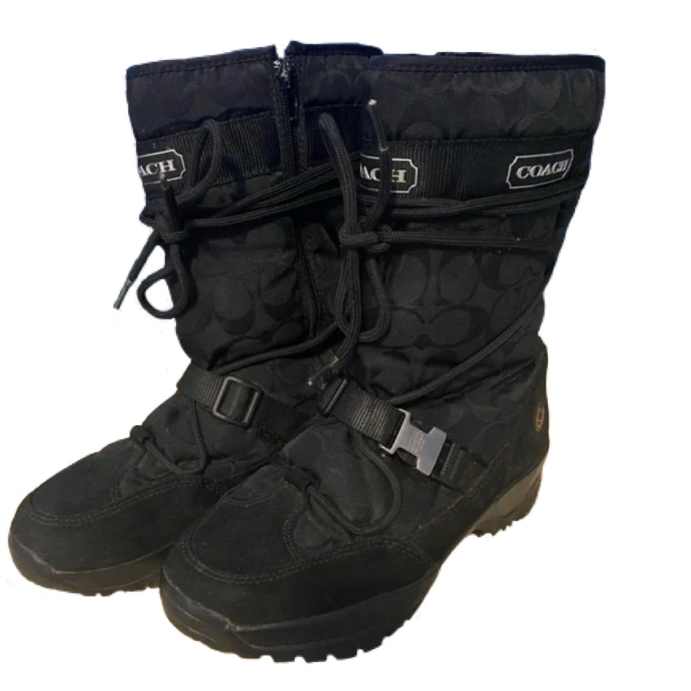 Coach Black ‘Sela’ Signature C Suede Snow Boots, Sz 7